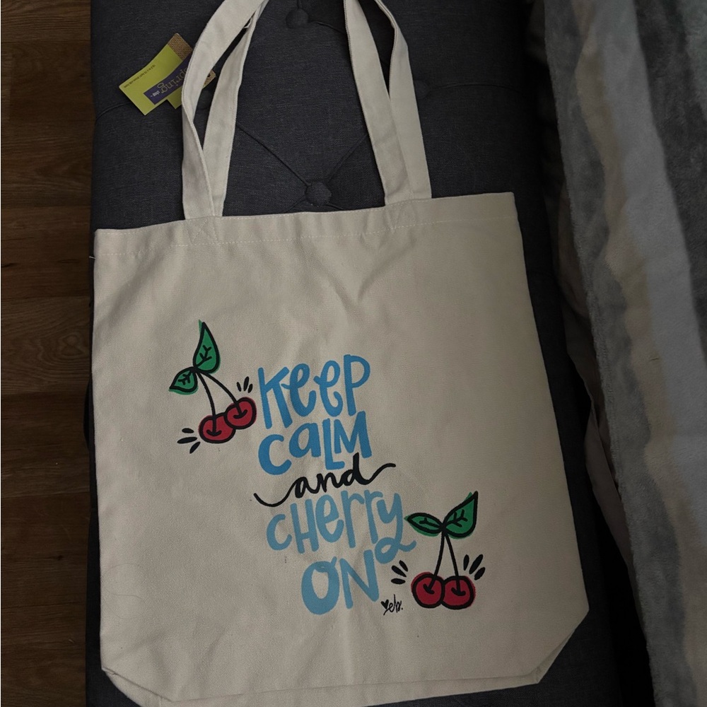 Cherry Print Canvas Tote Bag